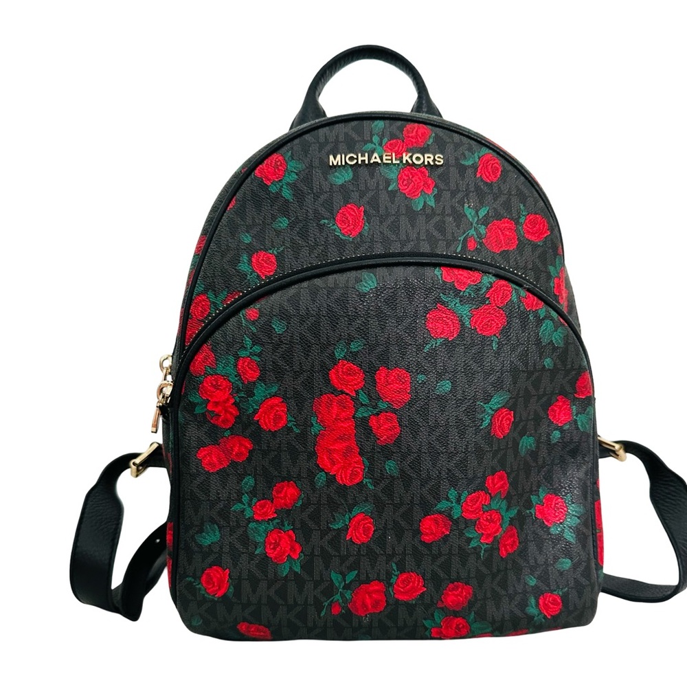Michael Kors Black Backpack with Red Rose Print